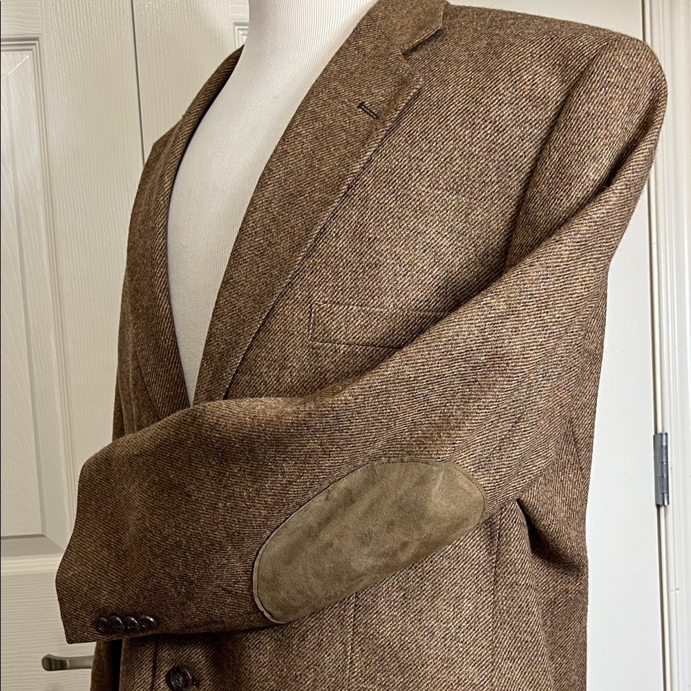 Stafford Brown Tweed Blazer Wool with Suede Elbow Patches  Coat Blazer Sz 46R